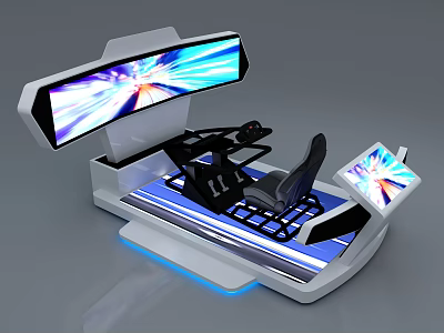 Modern Commercial Simulator Cockpit with Multiple Screens Control Devices and Interactive Seat 3d model