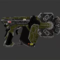 Futuristic Weapon Featuring Green Metallic Body Mechanical Structure And Rotating Components 3d model