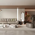 Modern Living Room Interior With Leather Sofa Marble Coffee Table And Floor Lamp