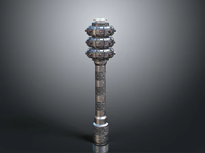 Ornate Decorative Column With Intricate Layered Carvings And Metallic Surface Against Dark Background 3d model