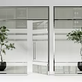 Modern Architectural Interior Featuring Glass Doors Windows And Green Plant In Black Pot