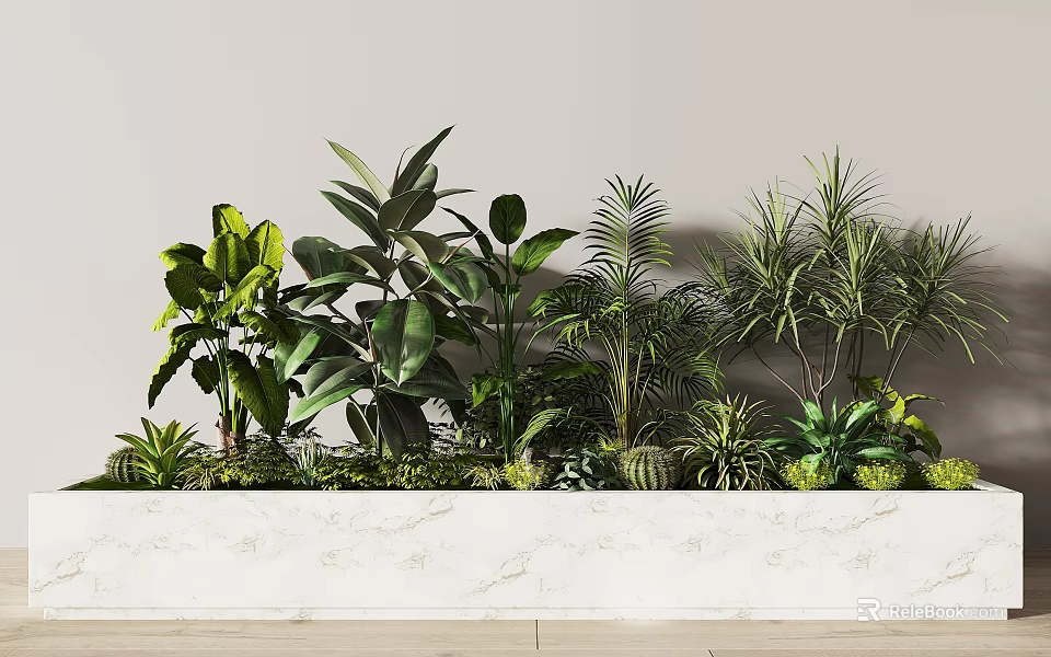 Indoor Decorative Potted Plants With Various Green Foliage On Marble Countertop 3d model 