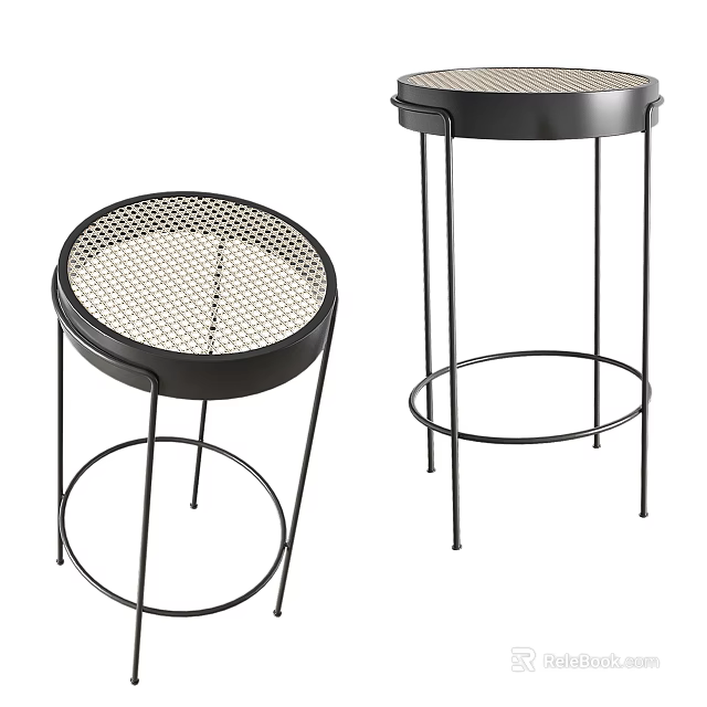 Modern Black Metal Bar Stools With Mesh Seat And Round Base Design 3d model 