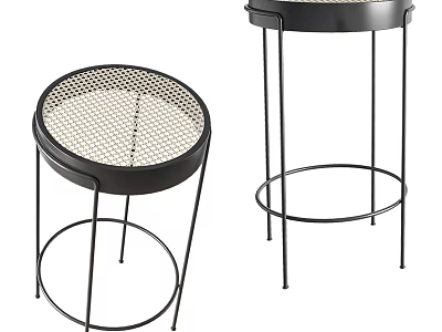 Modern Black Metal Bar Stools With Mesh Seat And Round Base Design 3d model