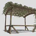 Wooden Pergola with Green Vines Covering Top Arched Frame Outdoor Garden Design