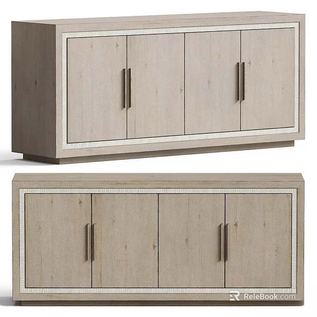 Modern Wooden Dresser With Multiple Cabinet Doors And Metal Handles Design 3d model 