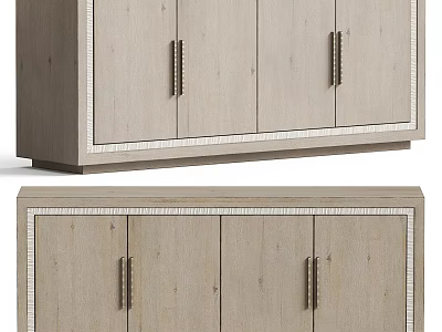 Modern Wooden Dresser With Multiple Cabinet Doors And Metal Handles Design 3d model