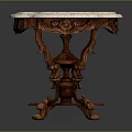 Classic Marble Tabletop With Intricate Carved Wooden Base And Vintage Design