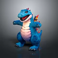 Blue Dinosaur Plush Toy with Red Spikes White Belly Open Mouth Standing on Dark Background
