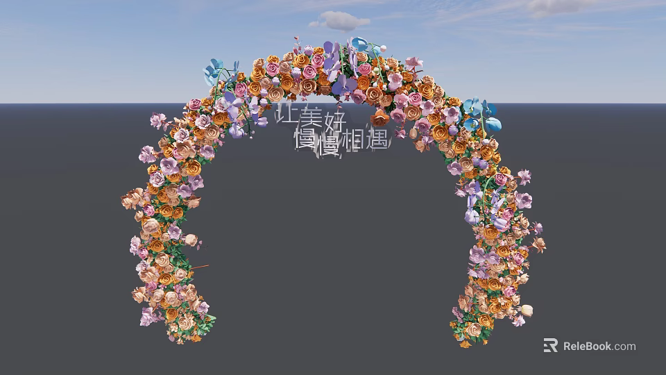 Elegant Floral Decoration Arch With Colorful Flowers And Butterfly Accents 3d model 