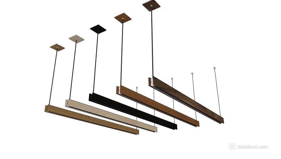 Modern Long Rectangular Pendant Lights with Square Base Various Colors Hanging Design 3d model