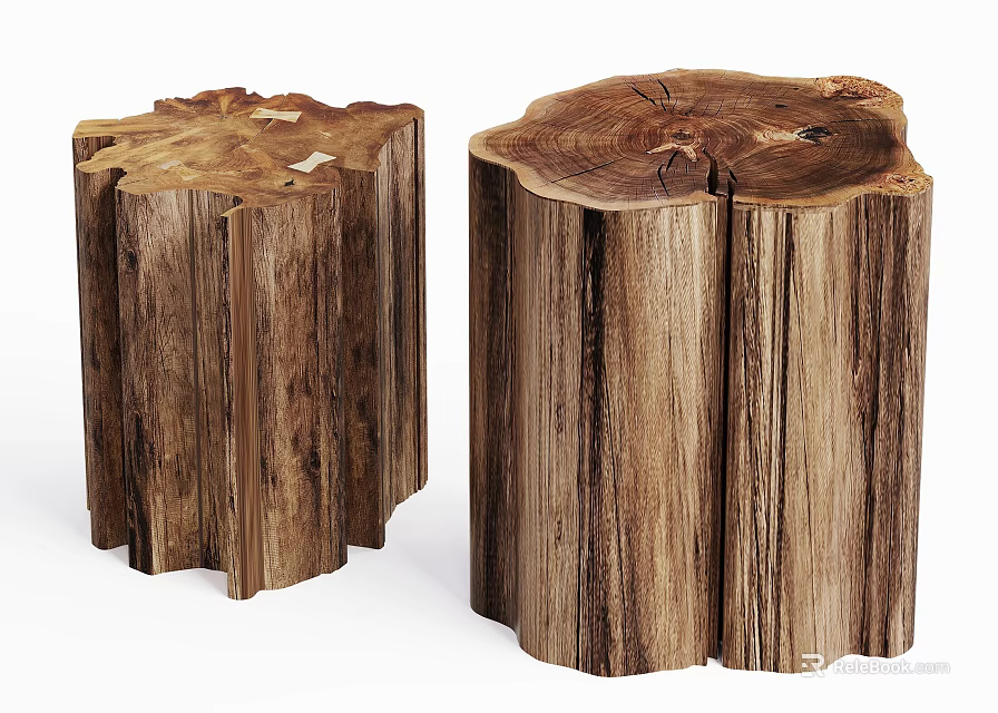Rustic Natural Solid Wood Stump Coffee Table Set For Cozy Living Room Home Decor 3d model 