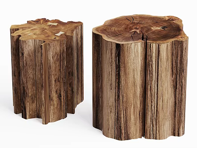 Rustic Natural Solid Wood Stump Coffee Table Set For Cozy Living Room Home Decor 3d model