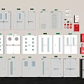 Collection of Emergency Exit Doors With Green Signs And Red Fire Safety Equipment
