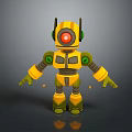 3D Yellow Green Robot Character Featuring Red Eye And Mechanical Structure Design 3d model