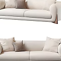 Modern Beige Two Seater Sofa With Soft Cushions And Brown Wooden Legs