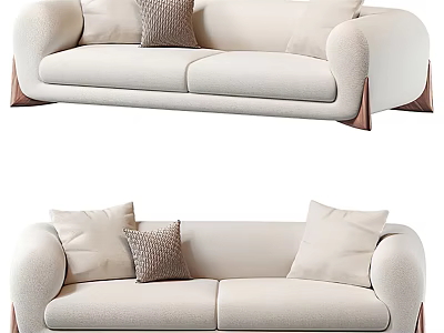 Modern Beige Two Seater Sofa With Soft Cushions And Brown Wooden Legs 3d model