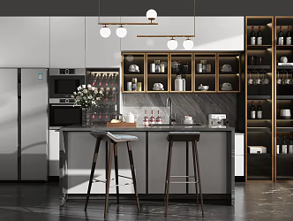 Modern Bar Chair Combination Bar Chair Cabinet Wine Cabinet Refrigerator Combination 3d model