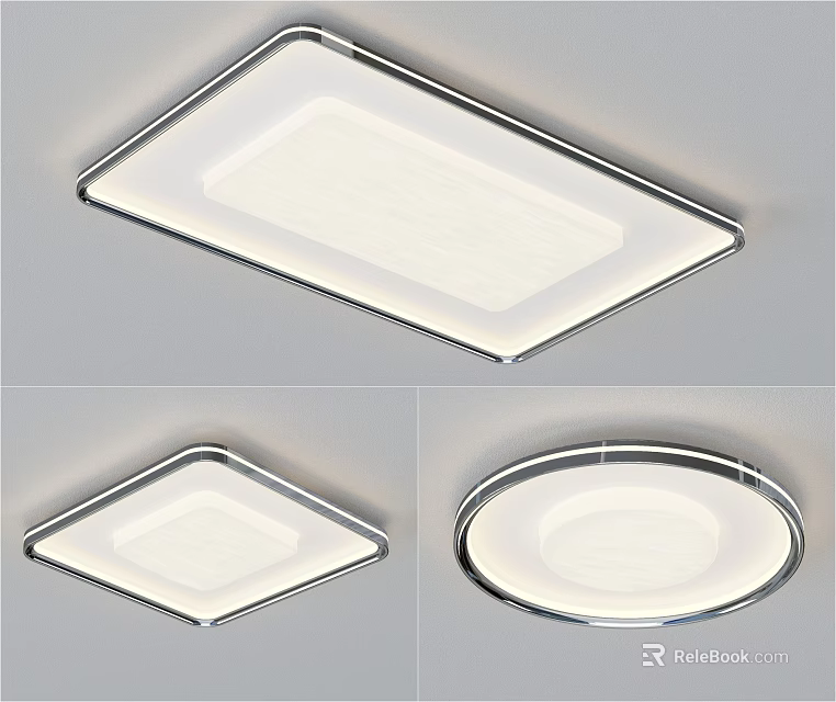 Modern Ceiling Light Design Featuring Square And Round Shapes Metal Frame White Panel 3d model