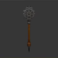 Mechanical Hammer Weapon With Metallic Structure And Red Glowing Core