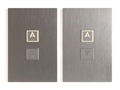 Two Black Textured Switch Panels With Golden A And M Emblems 3d model