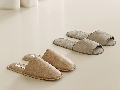 Comfortable Linen Slippers In Light Brown And Gray For Indoor Home Use 3d model