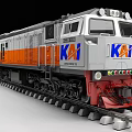 KAI Silver Orange Red Locomotive Train Front View On Rail Tracks With Headlights