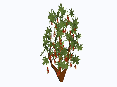 Tall Tree With Green Leaves And Red Fruits On Branches In Natural Setting 3d model