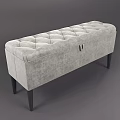 Gray Tufted Storage Bench Upholstered in Fabric with Black Wooden Legs and Metal Handle