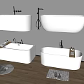 White Modern Bathtubs With Wall Mounted And Freestanding Designs Faucets Slippers On Wooden Floor