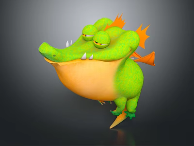 Cute Green And Orange Cartoon Crocodile With Wings And Lazy Expression 3d model