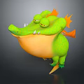 Cute Green And Orange Cartoon Crocodile With Wings And Lazy Expression