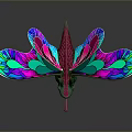 Game Character Dragon 3D Model With Colorful Wings Green Body Open Mouth Aggressive Gray Background