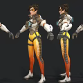 3D Character Design Brown Top Yellow Red Gradient Pants White Boots Blue Circular Emblem