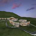 Modern Hillside Architecture With Curved Design Glass Windows Winding Paths And Green Landscape