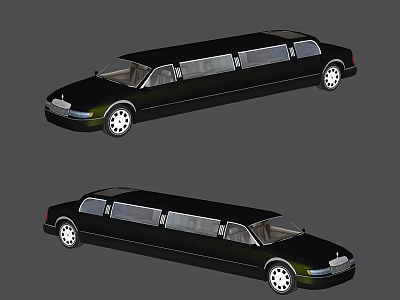 Two Luxury Stretched Limousine Cars With Black Exterior And Side Profile View Design 3d model