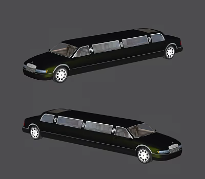 Two Luxury Stretched Limousine Cars With Black Exterior And Side Profile View Design 3d model