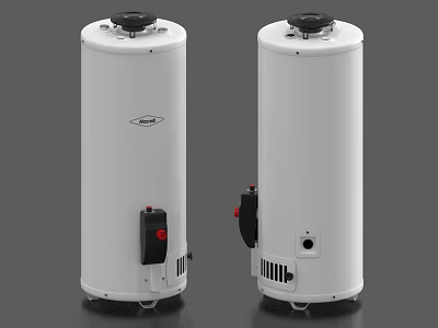 Two White Vertical Water Heaters With Control Knobs And Red Buttons For Daily Use Appliances 3d model