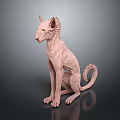 Pink Textured Dog 3D Model in Sitting Posture with Curled Tail on Dark Reflective Background