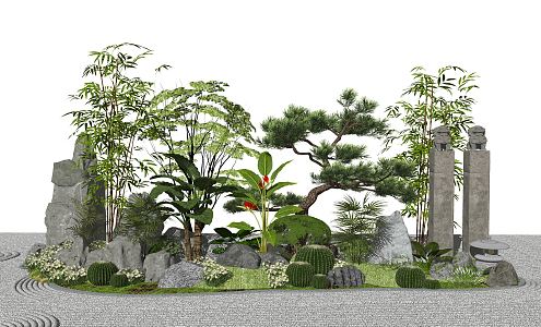 New Chinese style landscape sketch rockery stone courtyard landscape plants 3d model