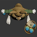 Cute Cartoon Rabbit In Green Sweater Holding Blue Egg With Basket Of Blue Eggs