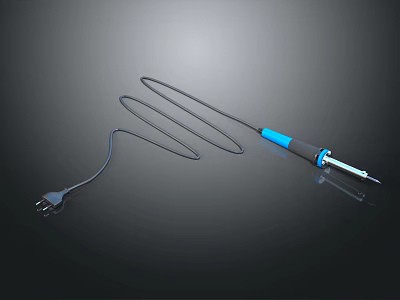 Professional Electric Soldering Iron With Blue Handle Black Cord And Metal Tip For Electronics Repair 3d model