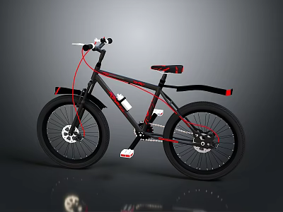 Black and Red Modern Bicycle With Sturdy Frame Stylish Seat And Large Wheels 3d model