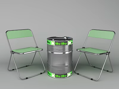 Green Folding Chairs With Metal Barrel Table Set Featuring Green Labels 3d model