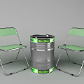 Green Folding Chairs With Metal Barrel Table Set Featuring Green Labels