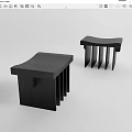 Stylish Black Modern Stools With Curved Seats And Vertical Slat Support Structures 3d model