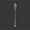 Fantasy Warhammer Weapon With Green Gemstones Silver Decorations And Twisted Handle