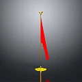 Golden Flagpole With Red Flag And Golden Base On Gray Background