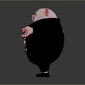 Chubby Cartoon Pig Character With Red Ears Black Jacket Open Arms Exaggerated Expression Gold Buttons