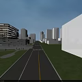 Modern High Rise Residential Buildings With Urban Road And Green Lawn Area